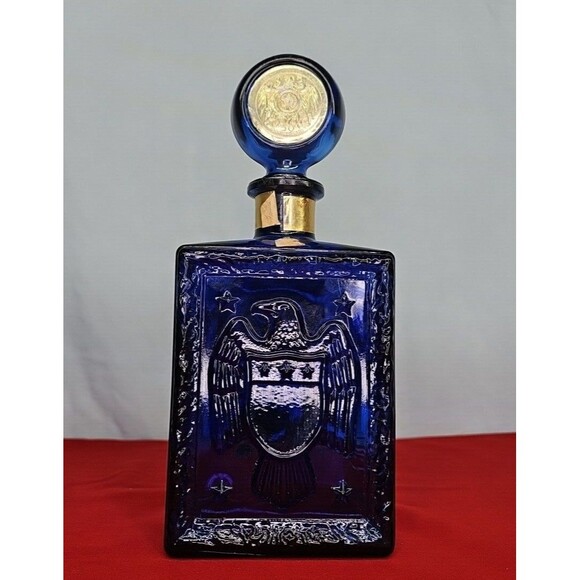 Cobalt Whisky Decanter Blue Liquor Bottle Anniversary VTG American Legion 50th - Picture 1 of 15